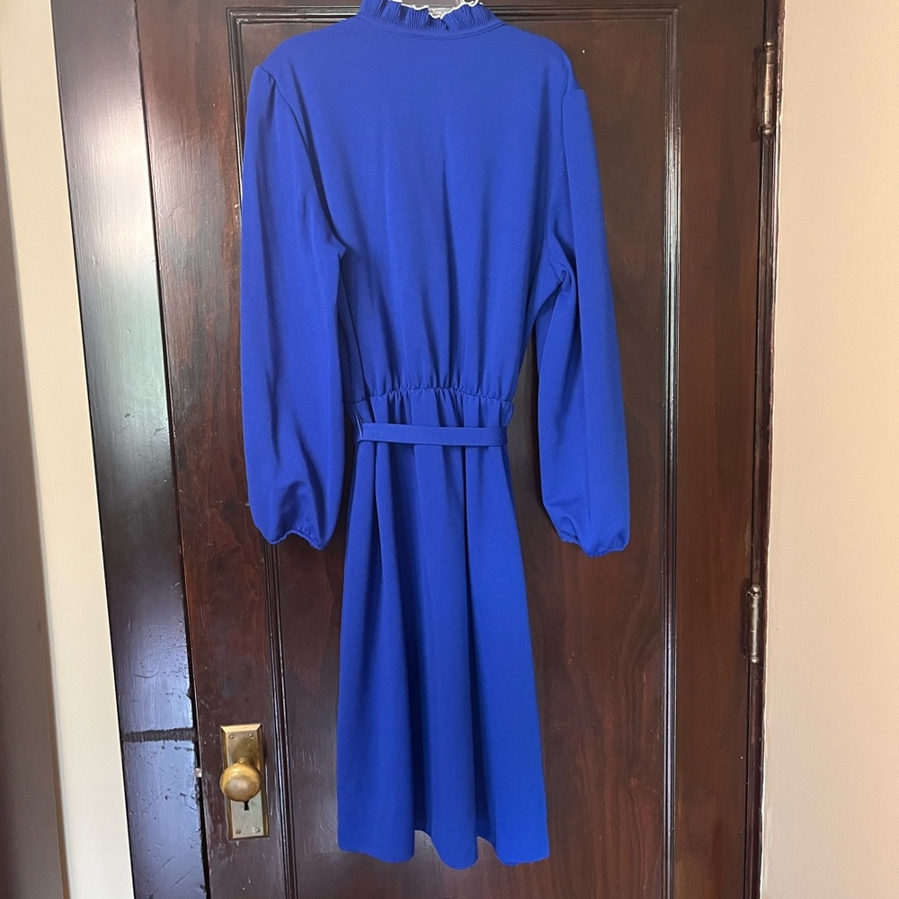 Vintage IFI Ruffle Collar Bow Belted Secretary Dress - Picture 12 of 13